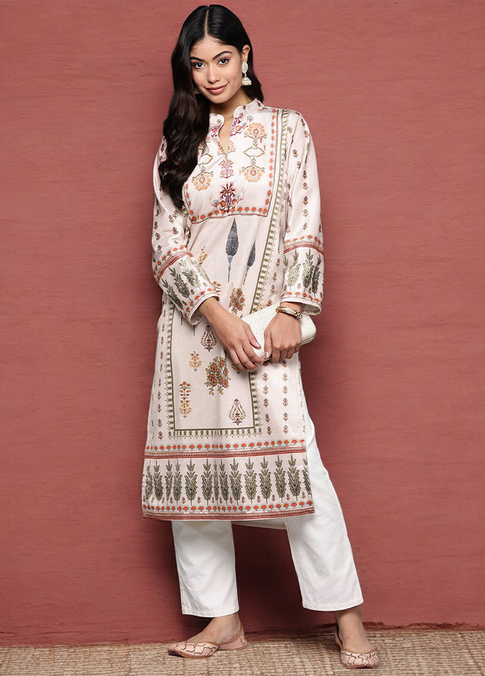 Beige Readymade Velvet Kurti