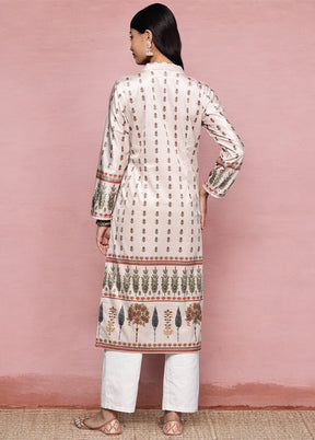 Beige Readymade Velvet Kurti