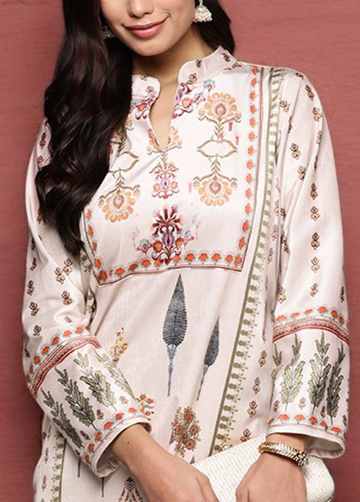 Beige Readymade Velvet Kurti