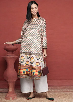 Beige Readymade Velvet Kurti