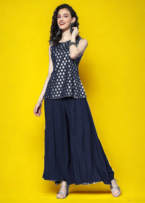 2 Pc Navy Blue Readymade Rayon Top Set