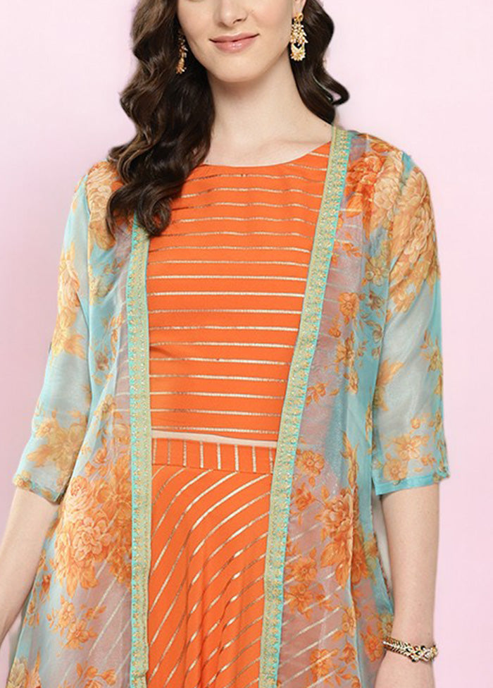 3 Pc Orange Readymade Silk Top Set