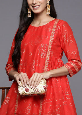 Red Readymade Polyester Tunic