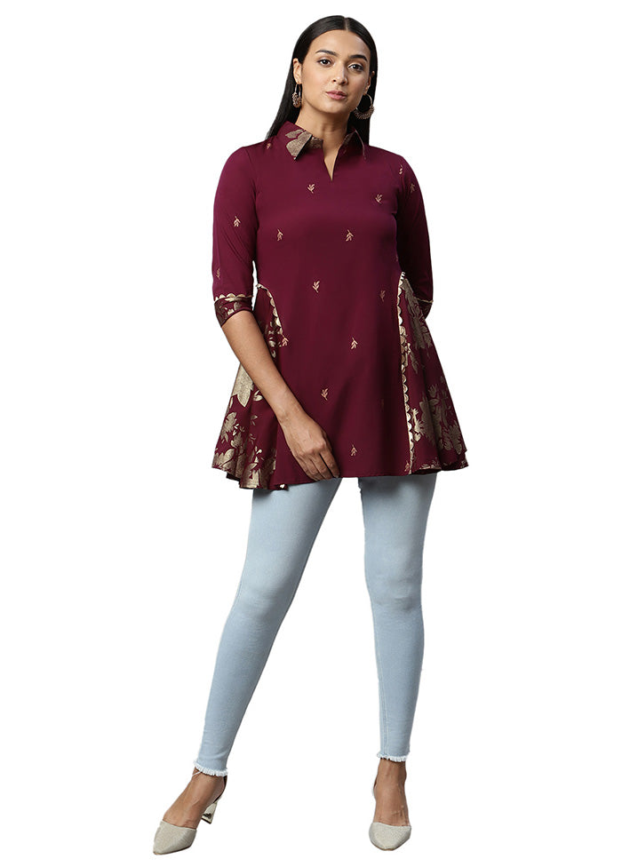 Wine Readymade Polyester Tunic