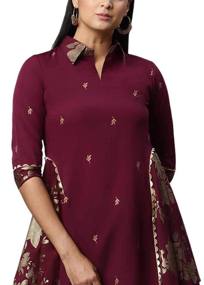 Wine Readymade Polyester Tunic