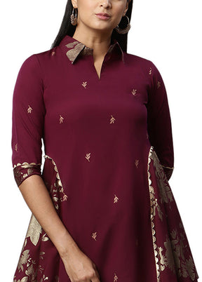 Wine Readymade Polyester Tunic