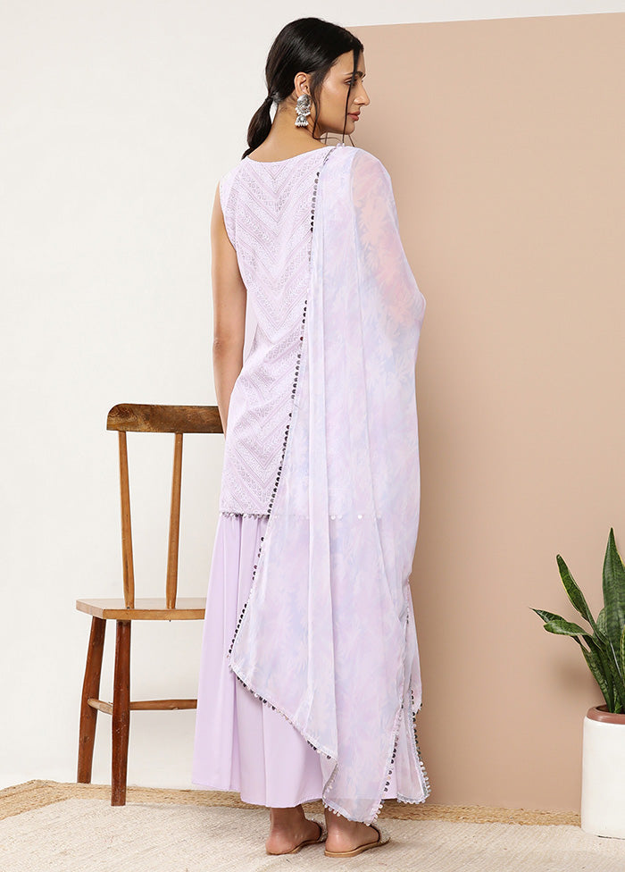 3 Pc Lavender Readymade Silk Dupatta Suit Set