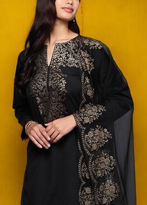 3 Pc Black Readymade Silk Dupatta Suit Set