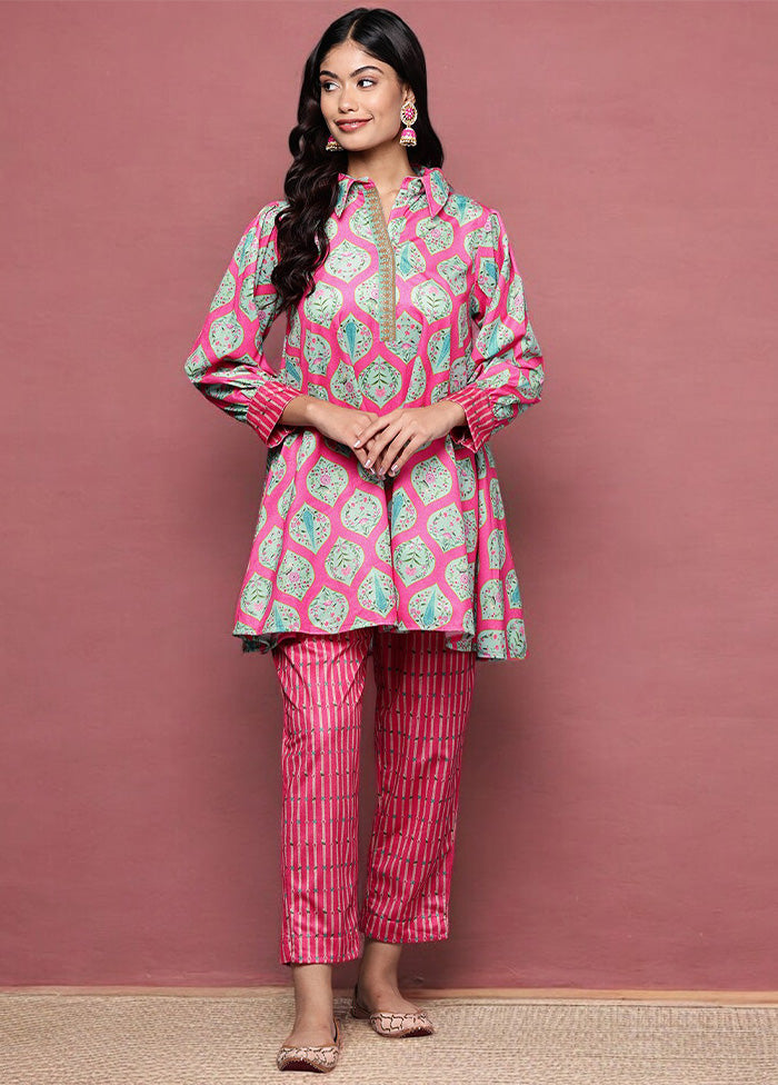 2 Pc Pink Readymade Velvet Tunic Set