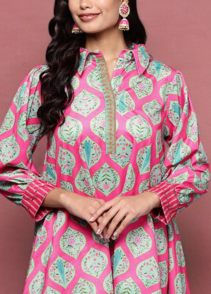 2 Pc Pink Readymade Velvet Tunic Set