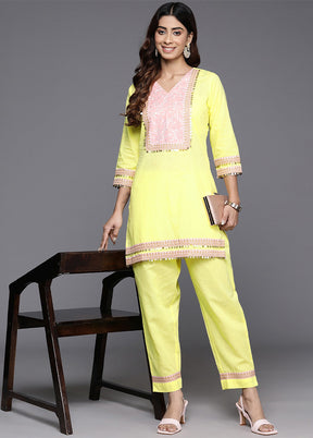 2 Pc Yellow Pure Readymade Cotton Tunic Set