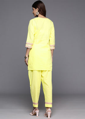 2 Pc Yellow Pure Readymade Cotton Tunic Set