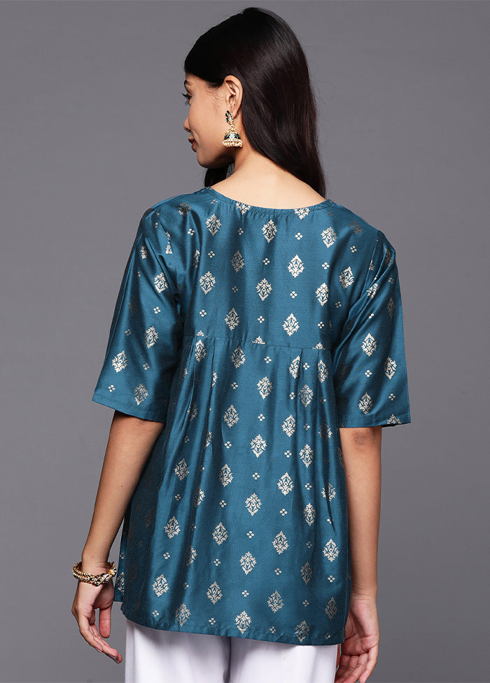 Teal Blue Readymade Silk Tunic