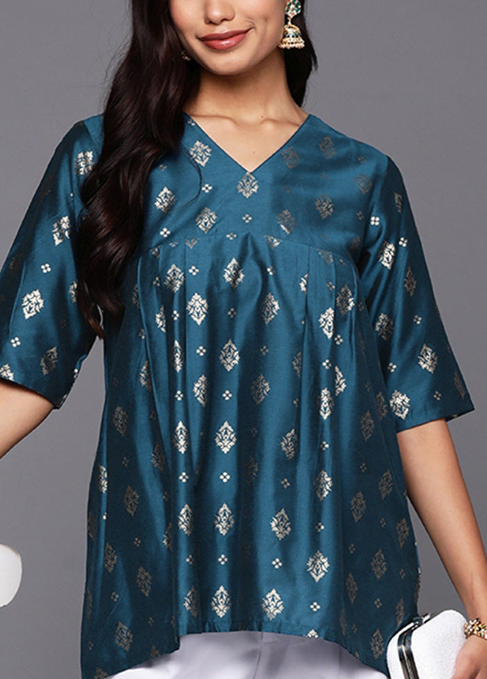 Teal Blue Readymade Silk Tunic