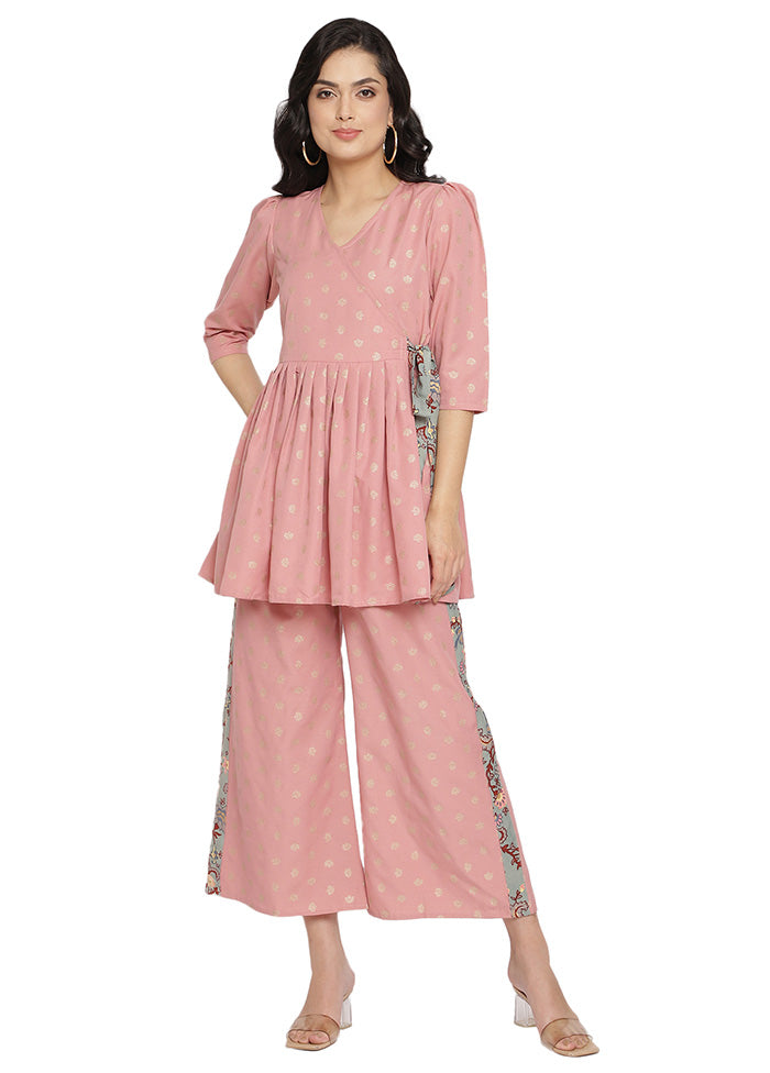 2 Pc Pink Readymade Rayon Tunic Set