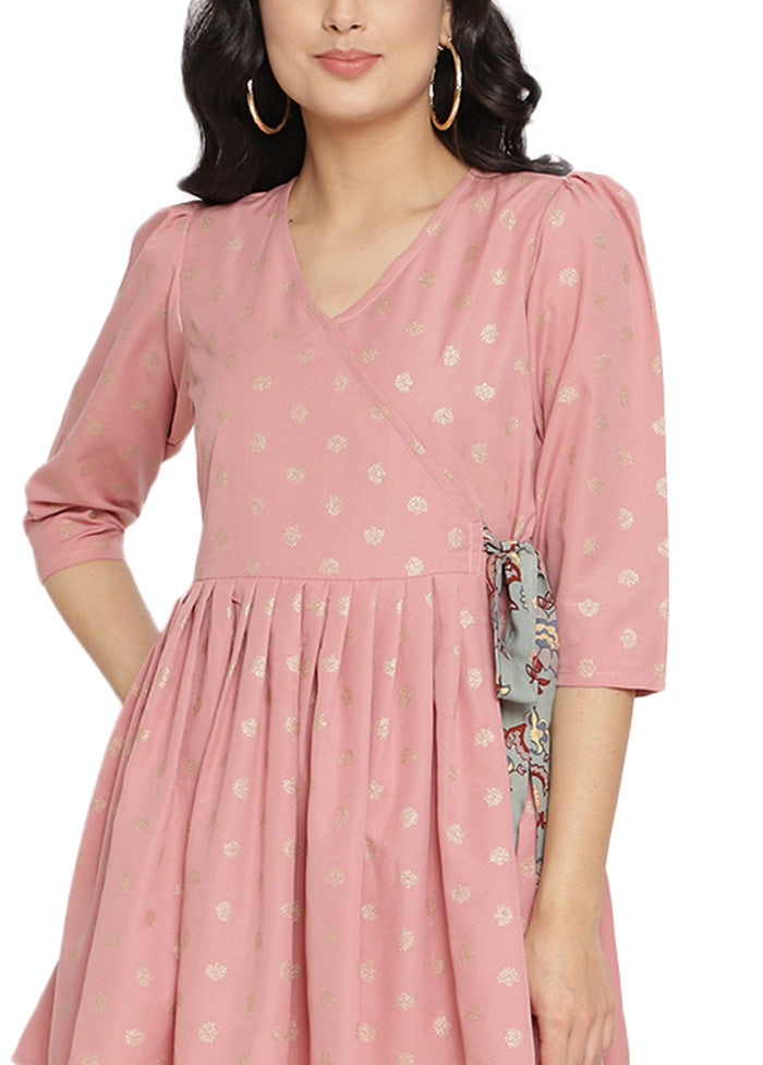 2 Pc Pink Readymade Rayon Tunic Set