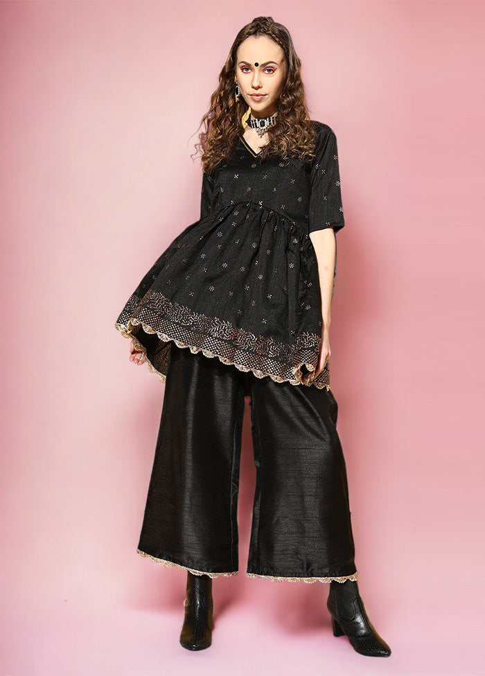 2 Pc Black Readymade Silk Kurti Set