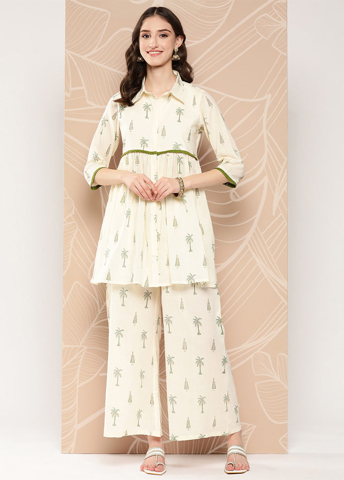 2 Pc Off White Pure Readymade Cotton Tunic Set