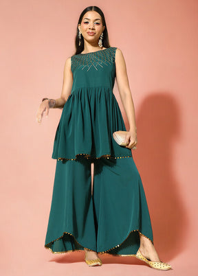 2 Pc Green Readymade Silk Tunic Set