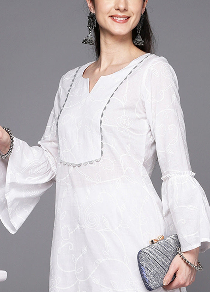 2 Pc White Pure Readymade Cotton Tunic Set