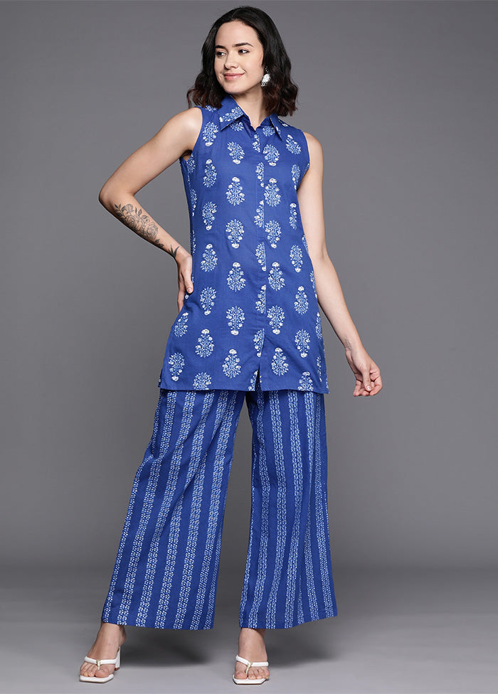 2 Pc Indigo Pure Readymade Cotton Tunic Set