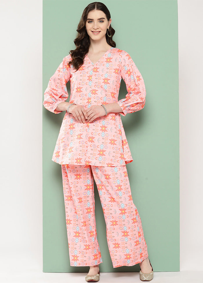 2 Pc Pink Readymade Polyester Top Set