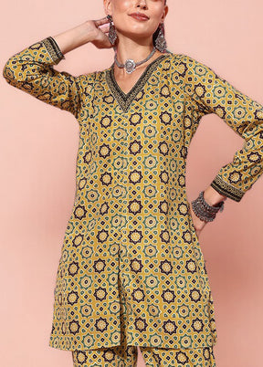 2 Pc Mustard Readymade Polyester Tunic Set