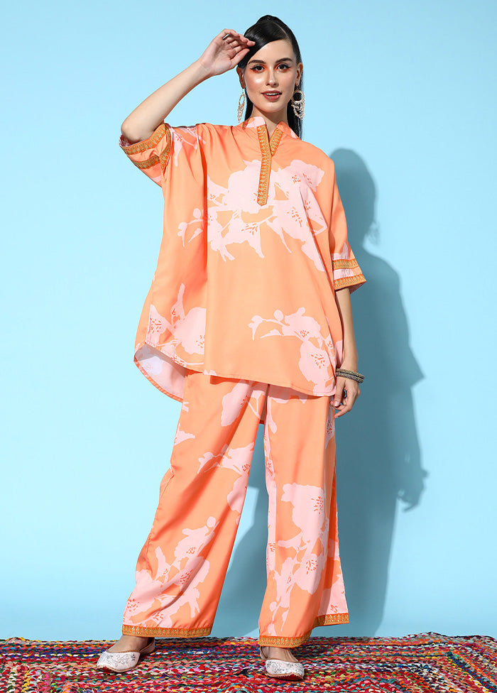 2 Pc Orange Readymade Silk Tunic Set