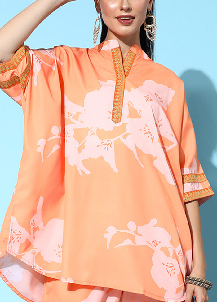 2 Pc Orange Readymade Silk Tunic Set