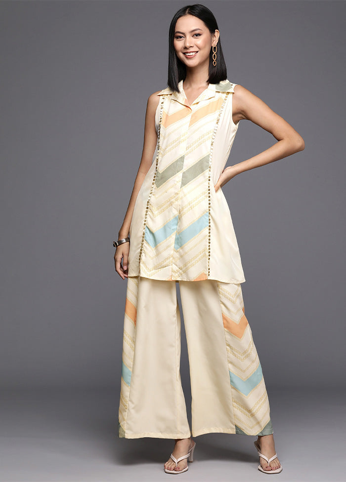 2 Pc Off White Readymade Silk Tunic Set