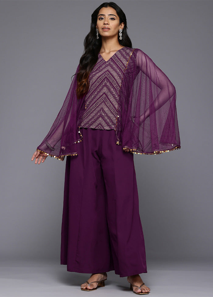 2 Pc Purple Readymade Polyester Tunic Set