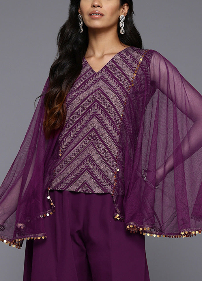 2 Pc Purple Readymade Polyester Tunic Set