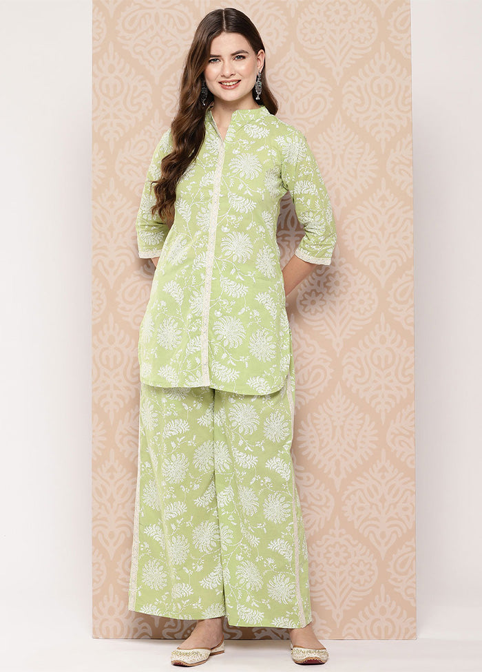 2 Pc Pista Green Pure Readymade Cotton Tunic Set