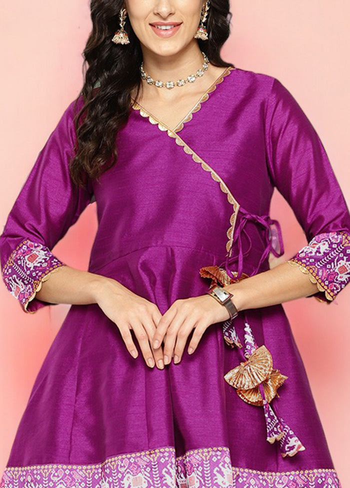 2 Pc Purple Readymade Silk Tunic Set