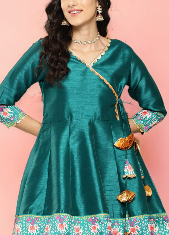 2 Pc Green Readymade Silk Tunic Set