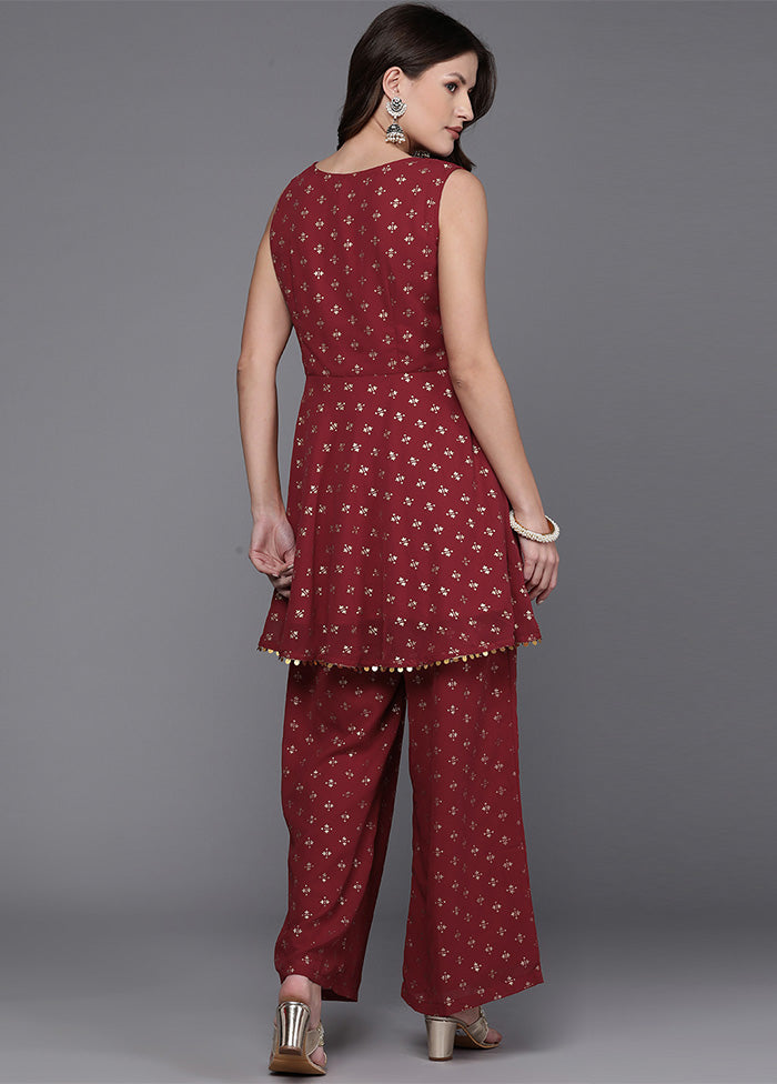 2 Pc Maroon Readymade Georgette Tunic Set