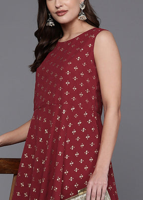 2 Pc Maroon Readymade Georgette Tunic Set