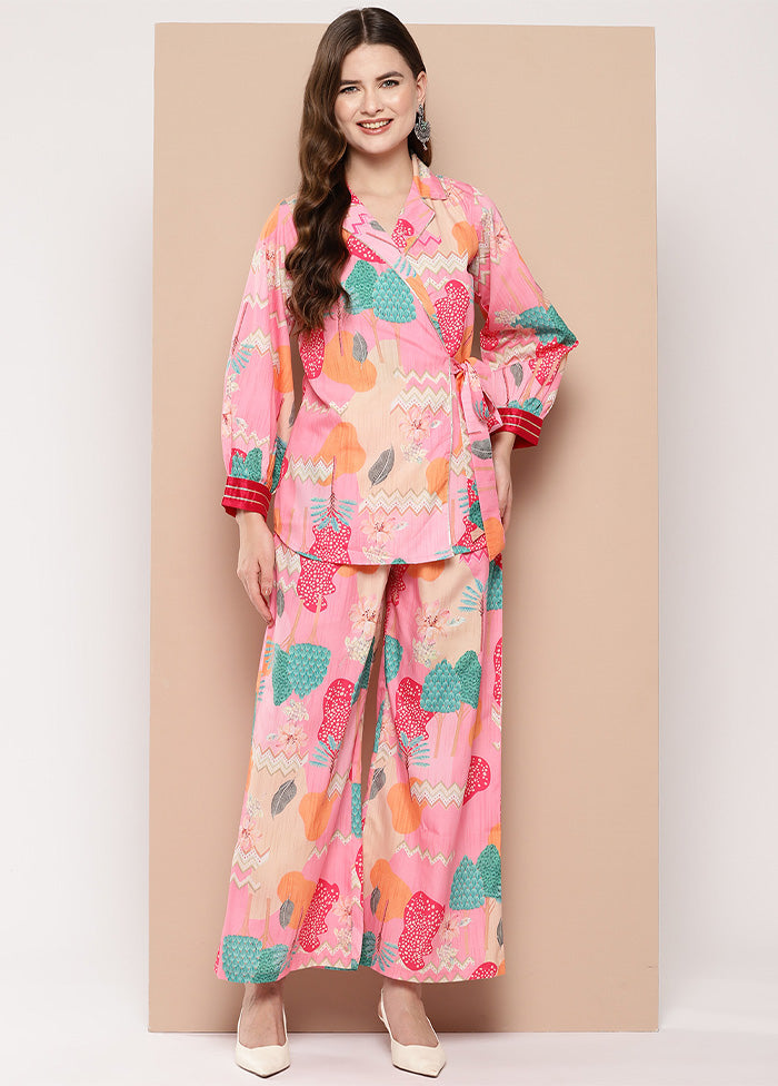 2 Pc Pink Readymade Silk Tunic Set