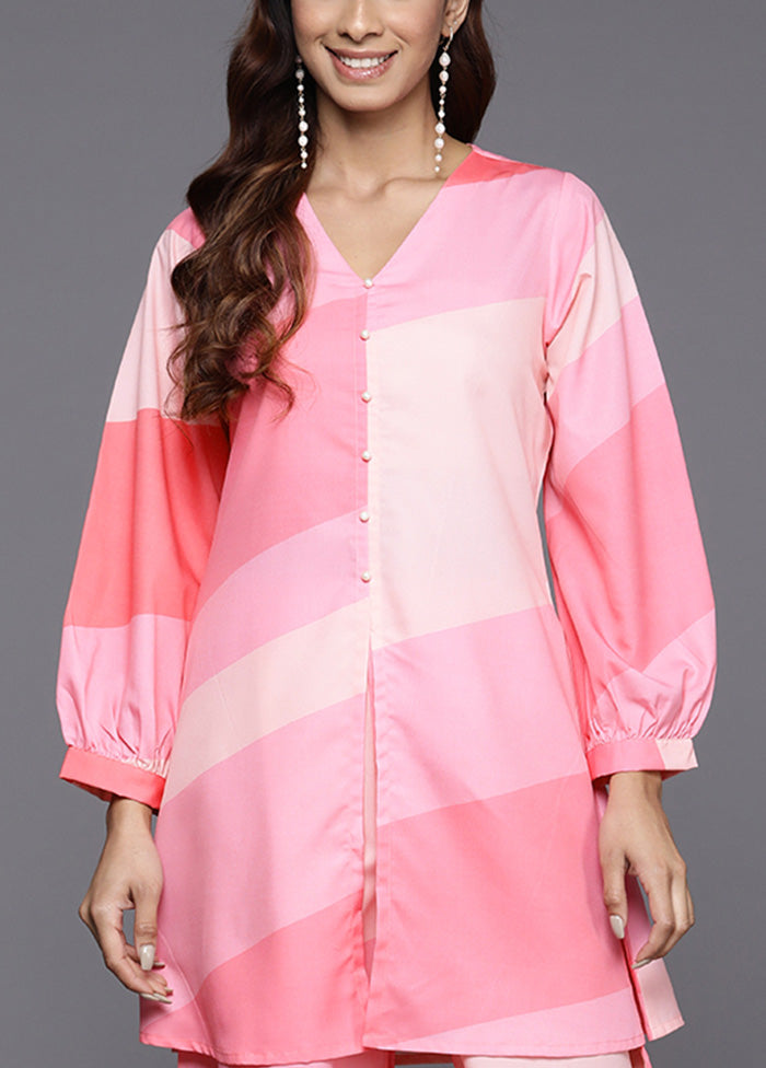 2 Pc Pink Readymade Silk Tunic Set