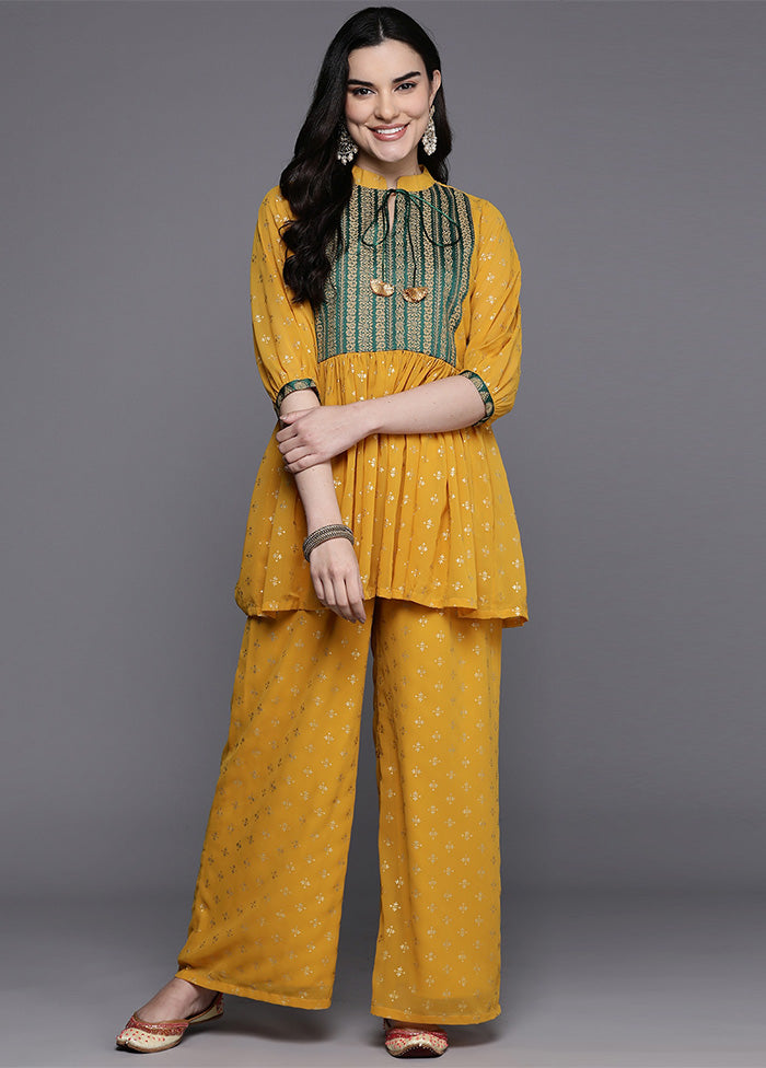 2 Pc Mustard Readymade Georgette Tunic Set