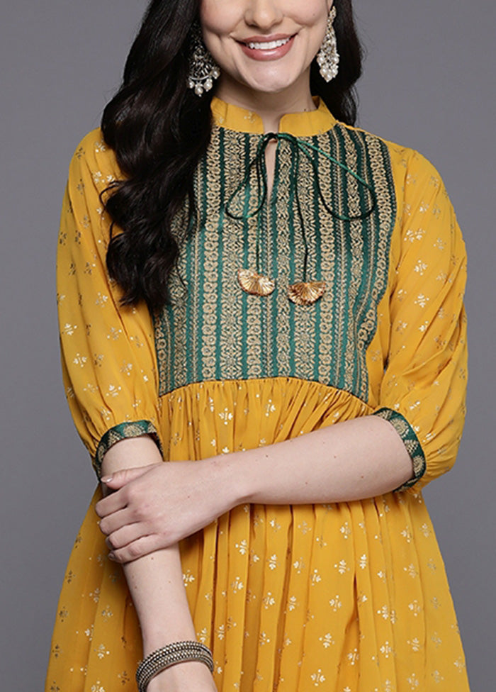 2 Pc Mustard Readymade Georgette Tunic Set