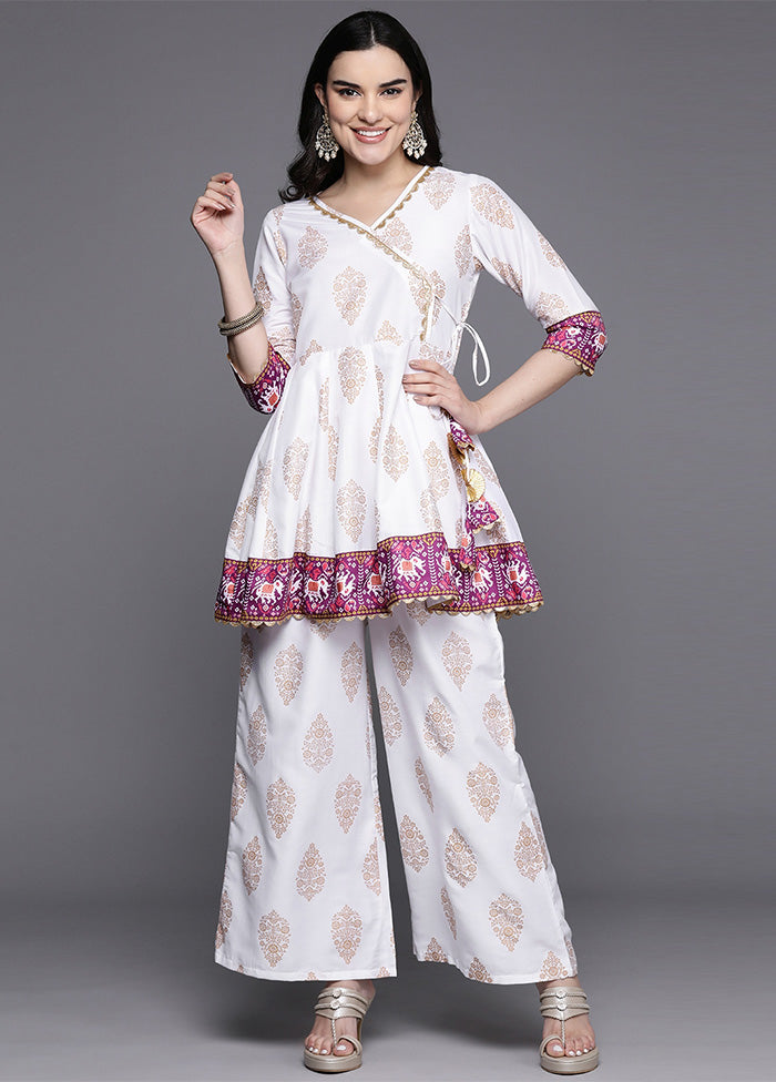 2 Pc White Readymade Silk Tunic Set