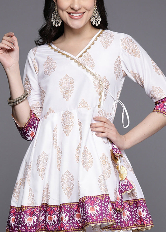 2 Pc White Readymade Silk Tunic Set