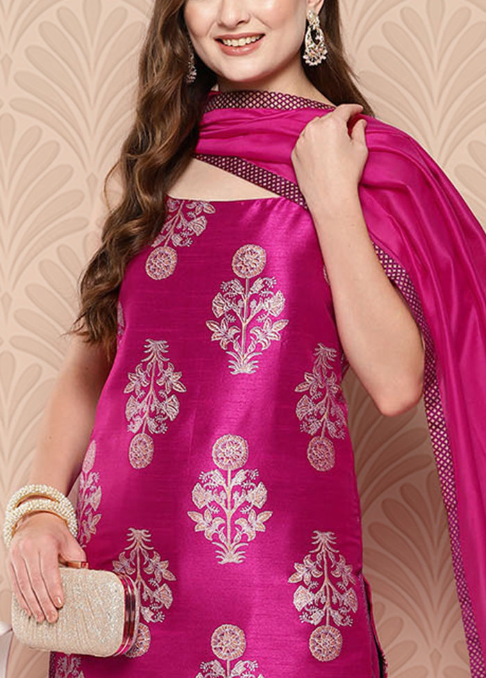 3 Pc Pink Readymade Silk Dupatta Suit Set