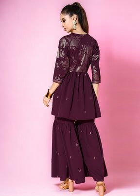 2 Pc Burgundy Readymade Silk Kurti Set