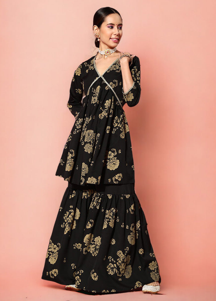 2 Pc Black Readymade Silk Kurti Set