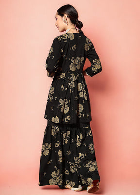 2 Pc Black Readymade Silk Kurti Set