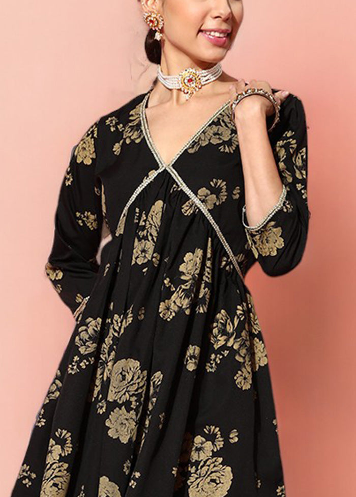 2 Pc Black Readymade Silk Kurti Set