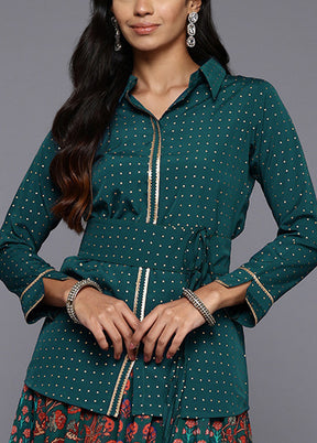 2 Pc Green Readymade Polyester Shirt Set