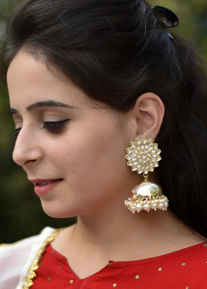 Gold Toned Stone Studded Earrings - Indian Silk House Agencies